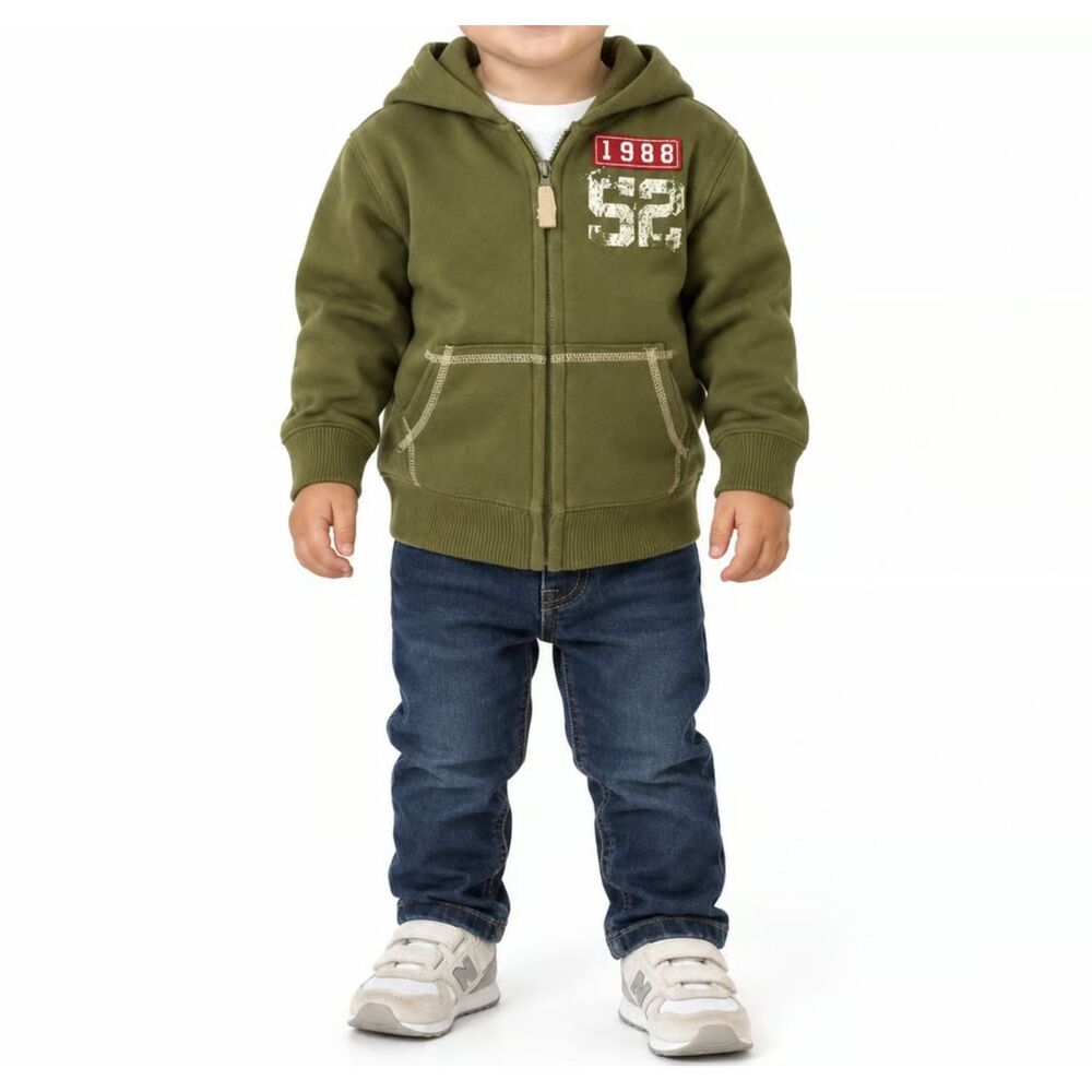 NWT Arizona Boys Khaki Green Full Zip Hoodie Jacket | 18M